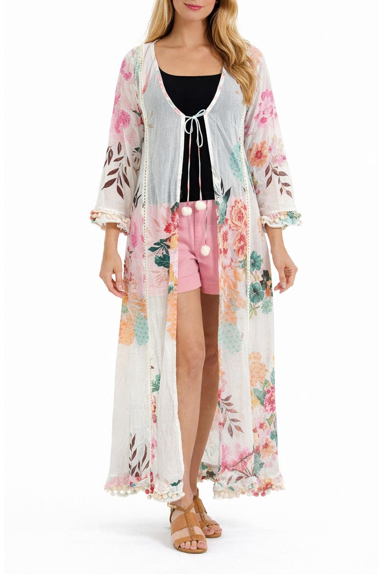 Floral Print Cotton Cover-up, Main, color, WHITE