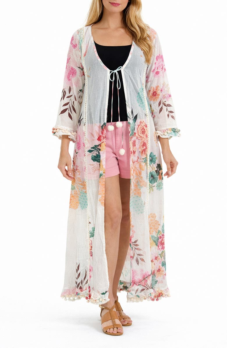 RANEES <p>Floral Print Cotton Cover-up</p>, Main, color, White