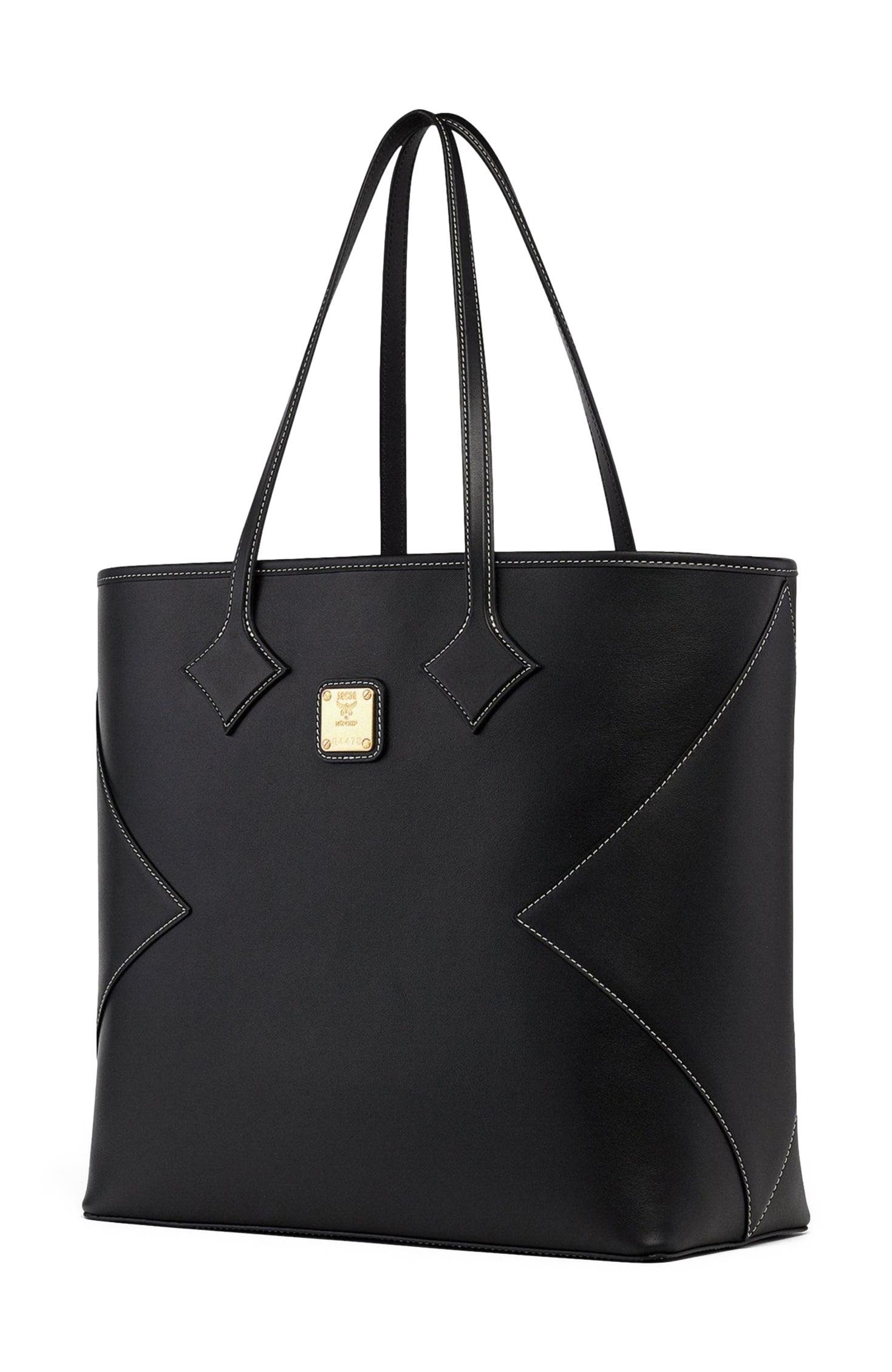 MCM Large Dia Shopper in Calfskin Leather, Alternate, color, Black