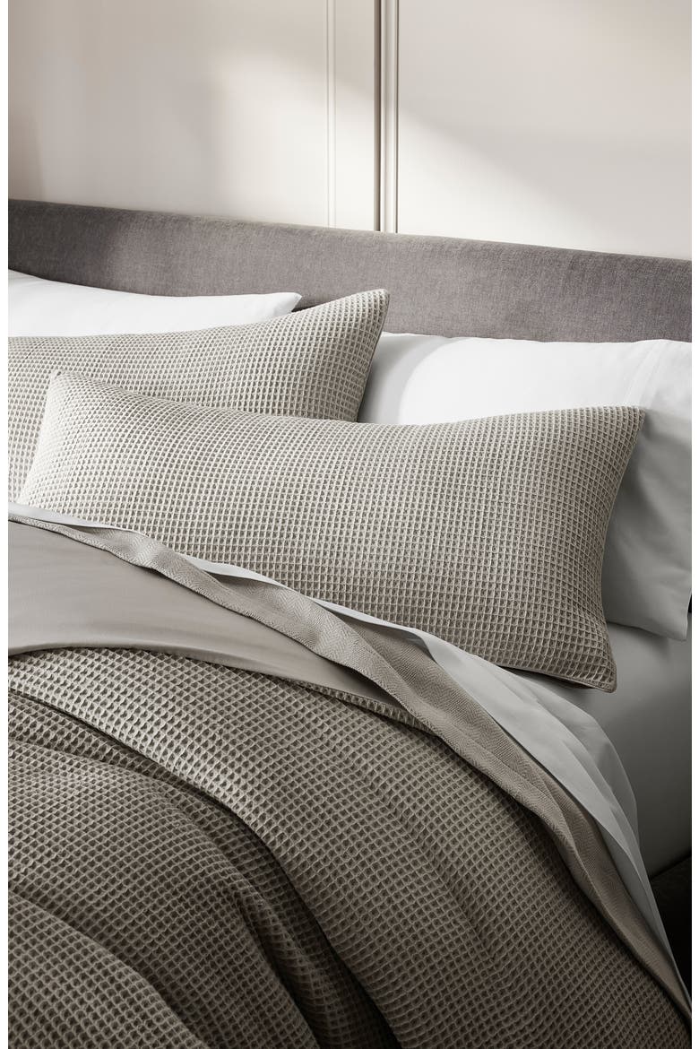 Waffle Weave Organic Cotton Duvet Cover & Sham Set, Alternate, color, PEWTER