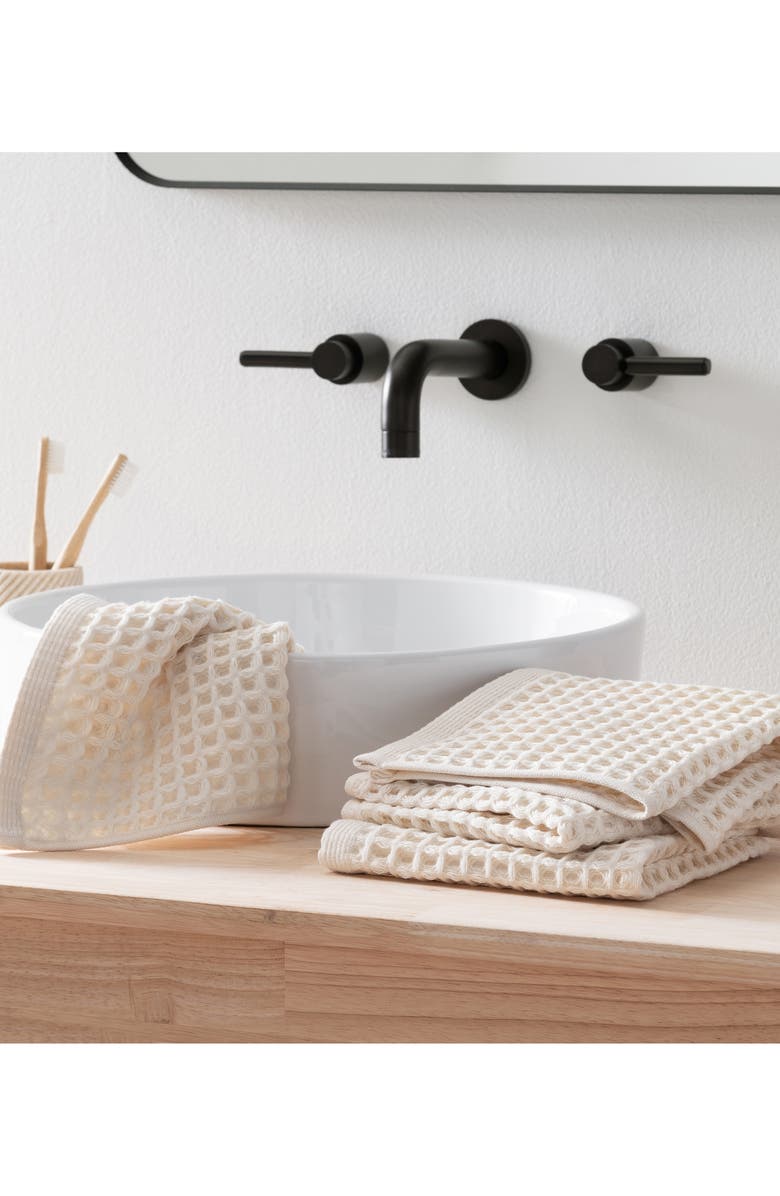 DKNY Pure Set of 4 Pure Yarn Dyed Cotton Waffle Washcloths, Alternate, color, Natural