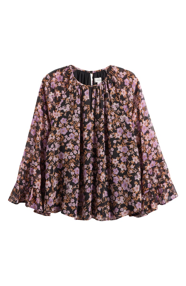 CeCe Keyhole Tiered Long Sleeve Top, Alternate, color, Rich Black