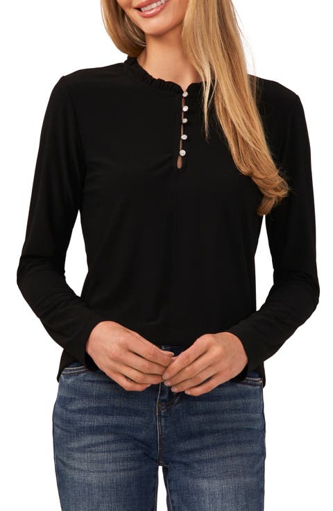 Ruffle Trim Knit Henley