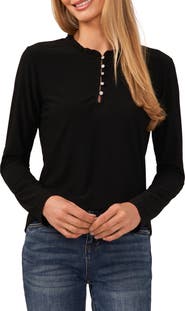 CeCe Ruffle Trim Knit Henley