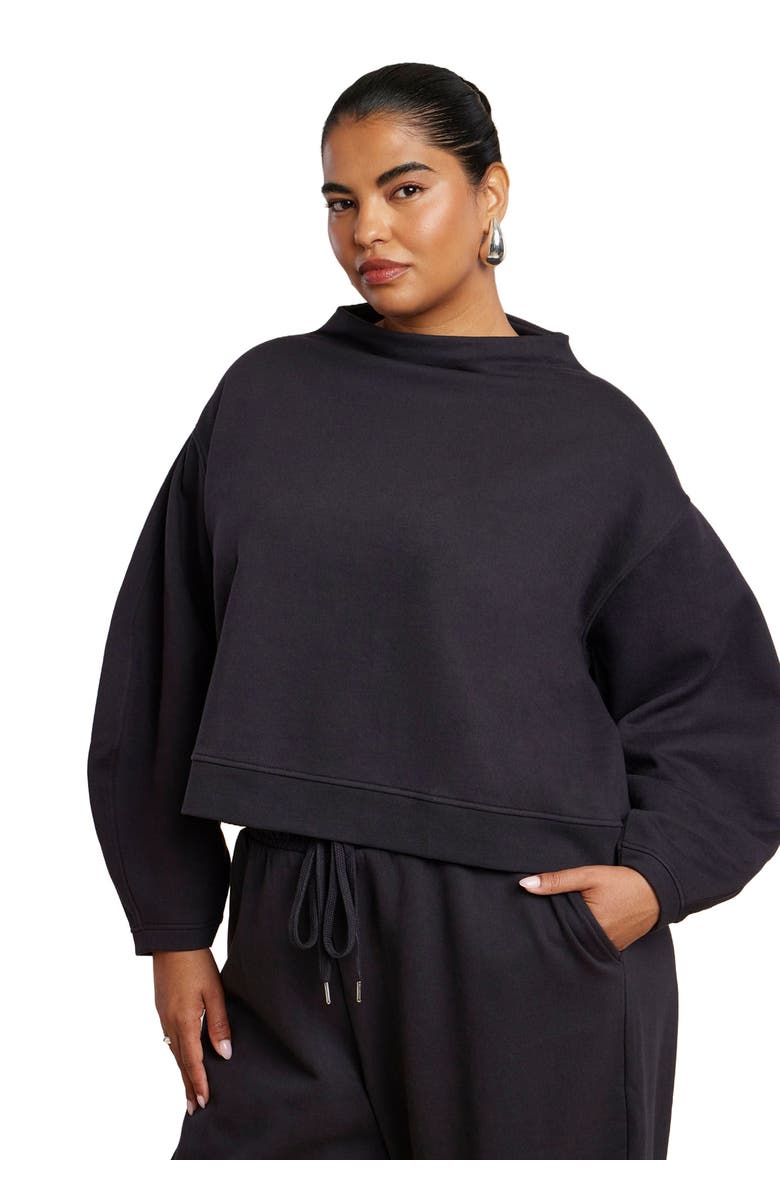 ELOQUII Elements Funnel Neck Sweatshirt, Main, color, Black Onyx