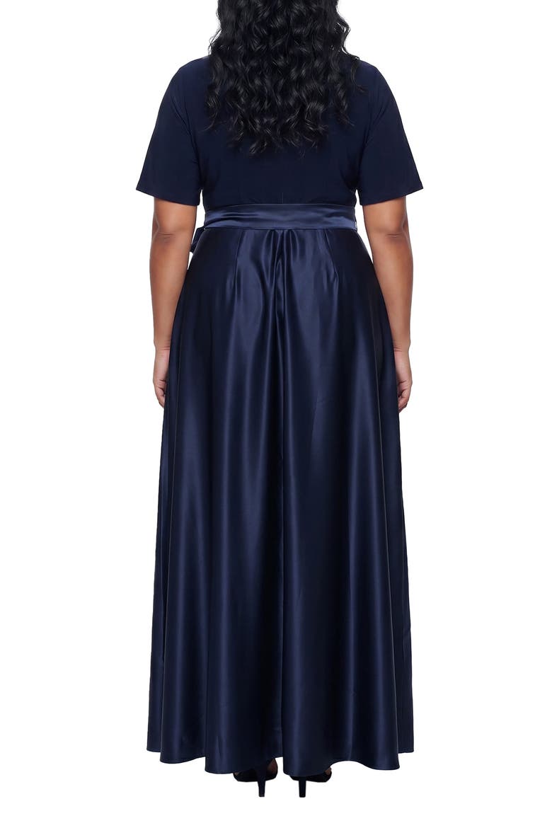 Mixed Media Surplice Neck Gown, Alternate, color, NAVY