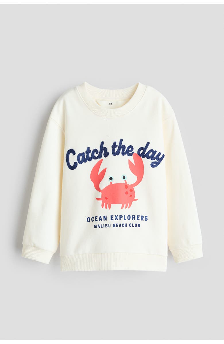 H&M Motif-detail Sweatshirt, Main, color, Cream/Crab