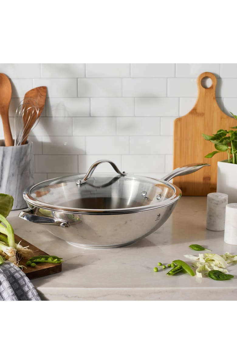 HENCKELS CUTLERY Aragon 12.5-Inch Stainless Steel Wok & Lid, Alternate, color, Silver