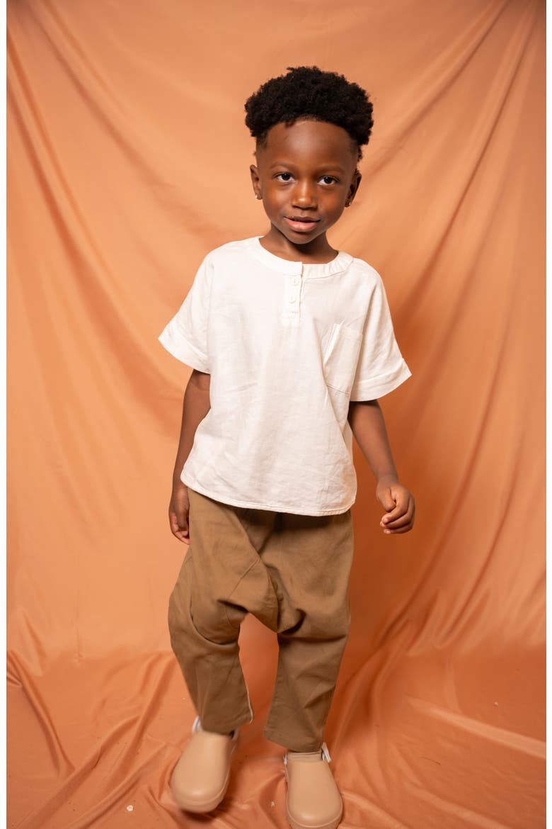 Kids' Short Sleeve Cotton & Linen Pocket Henley, Alternate, color, CREAM