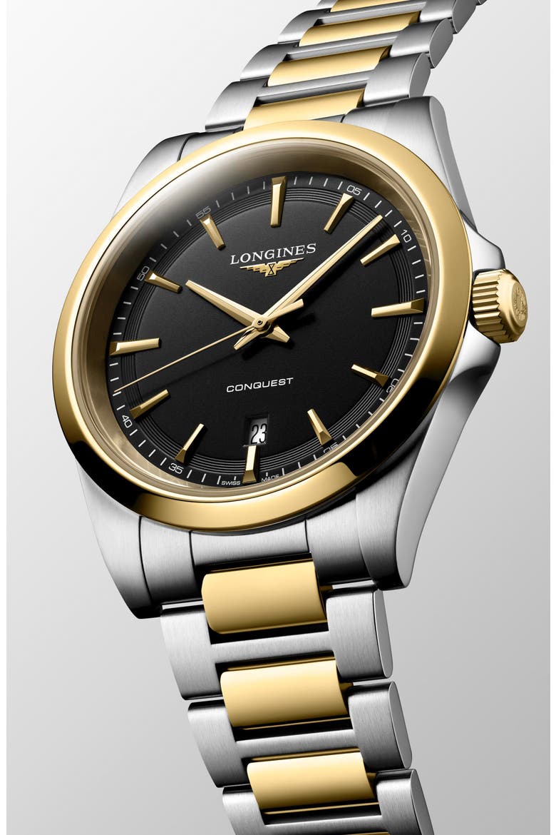 Conquest Automatic Bracelet Watch, 41mm, Alternate, color, BLACK