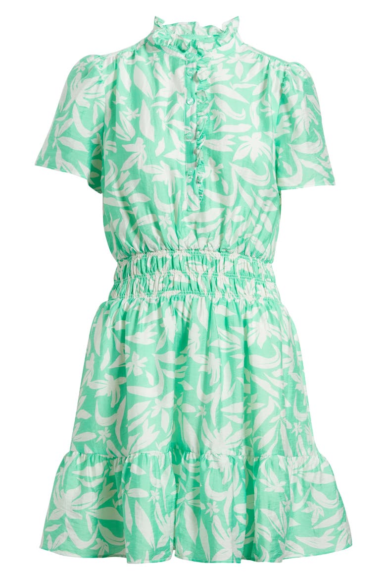Ruffle Detail Dress, Alternate, color, GREEN- BLUE HATTIE FLORAL