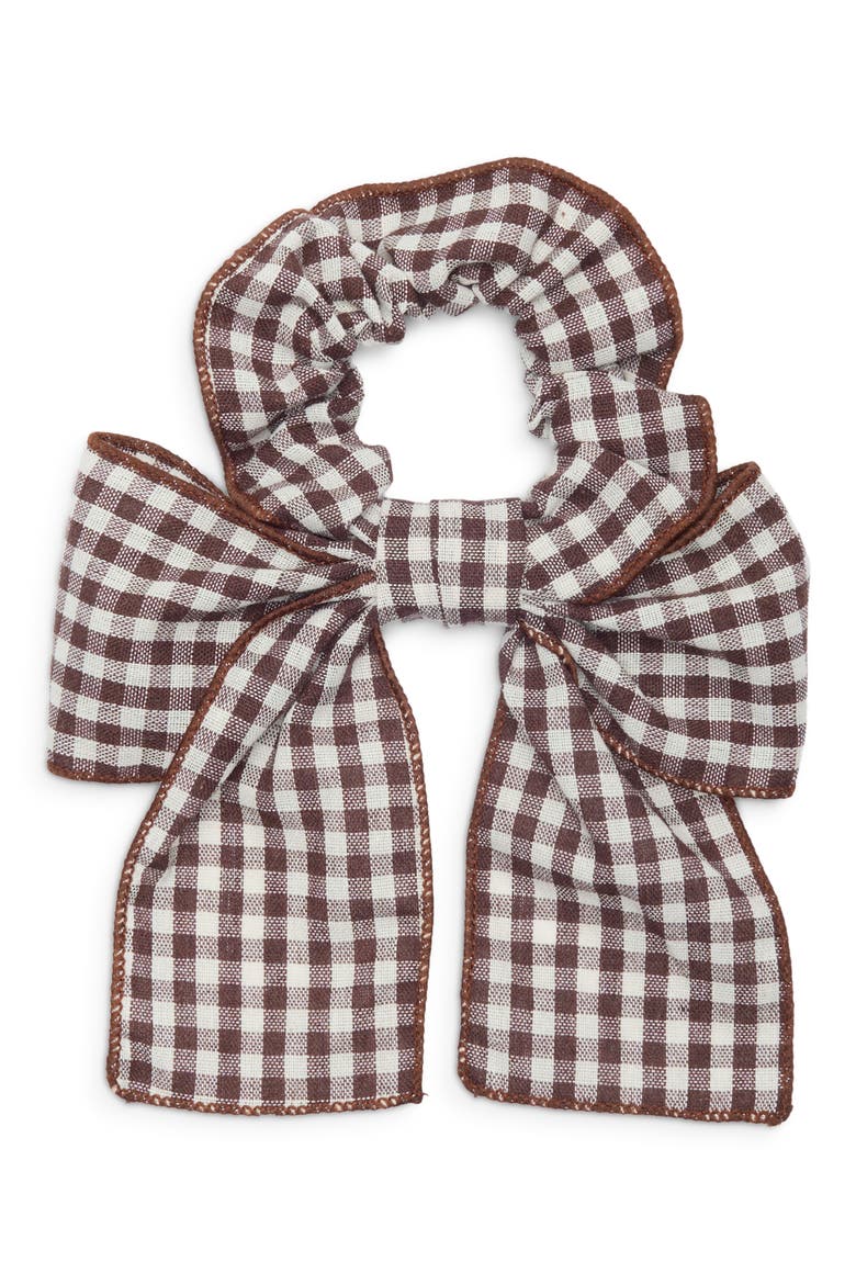 Plaid Bow Scrunchie, Main, color, BROWN