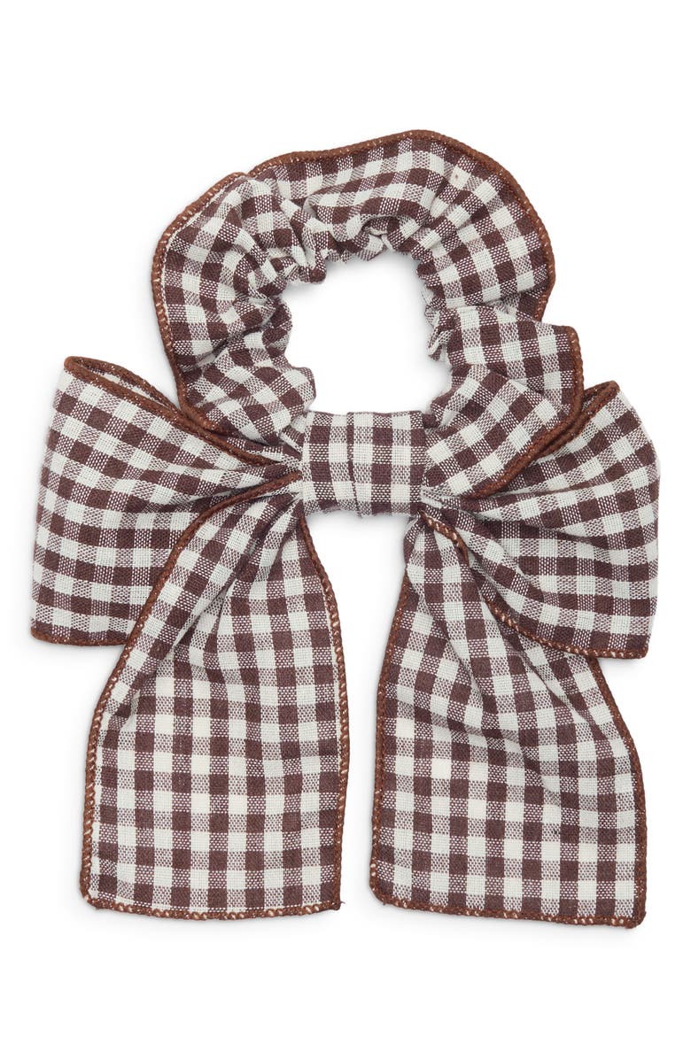 NATASHA Plaid Bow Scrunchie, Main, color, Brown