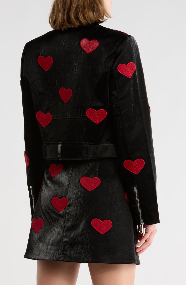 Cinq à Sept Zoe Appliqué Hearts Faux Leather Jacket, Alternate, color, Black/ Rosewood