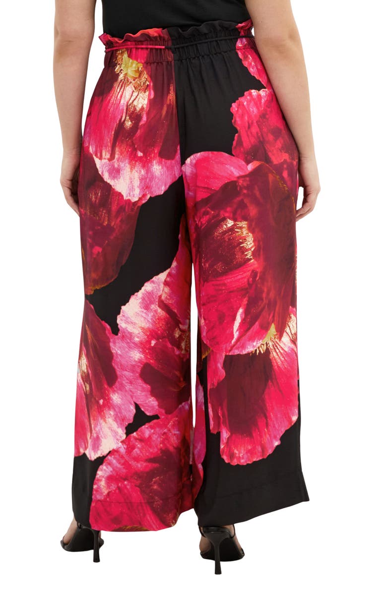 City Chic Shania Paperbag Waist Wide Leg Pants, Alternate, color, Magenta Floral