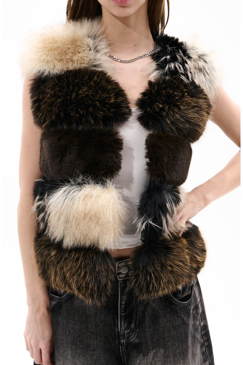 Vail Mixed Faux Fur Vest, Alternate, color, BROWN MULTI