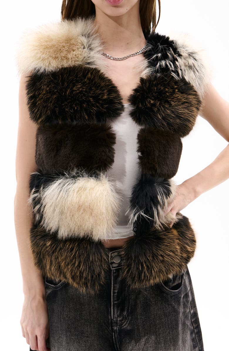 AZALEA WANG Vail Mixed Faux Fur Vest, Alternate, color, Brown Multi