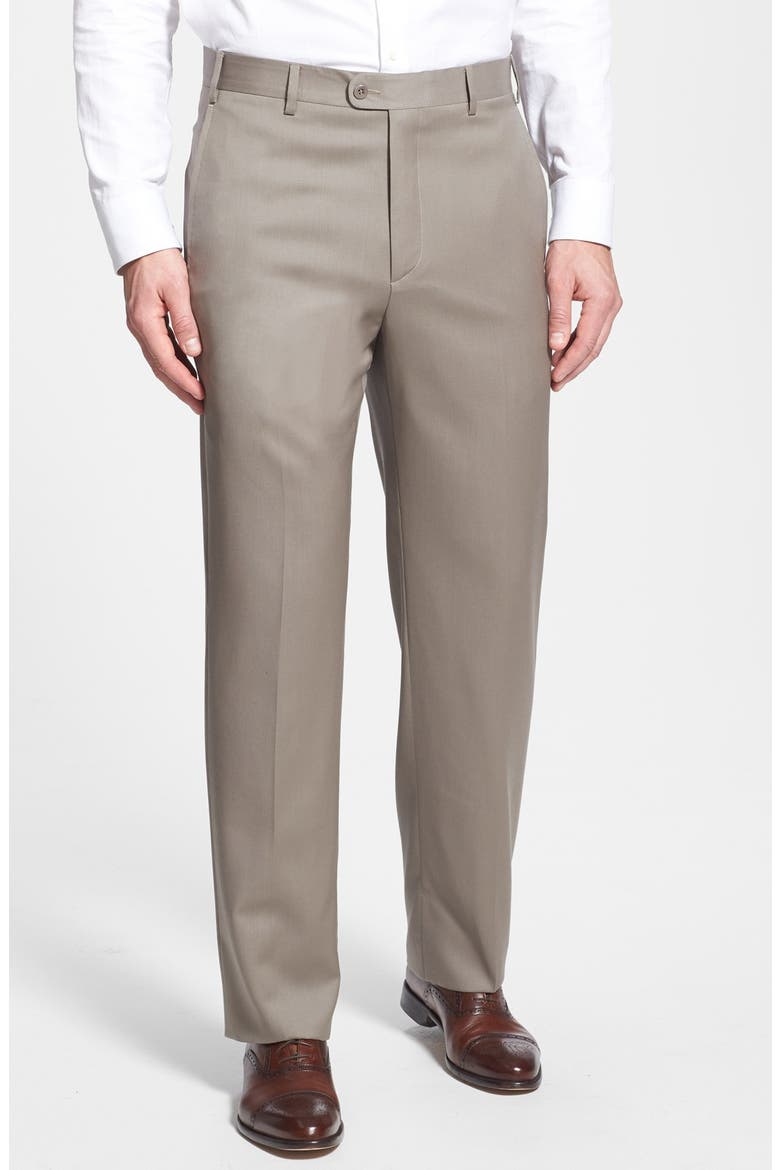 'Todd' Flat Front Trousers, Main, color, MEDIUM BEIGE
