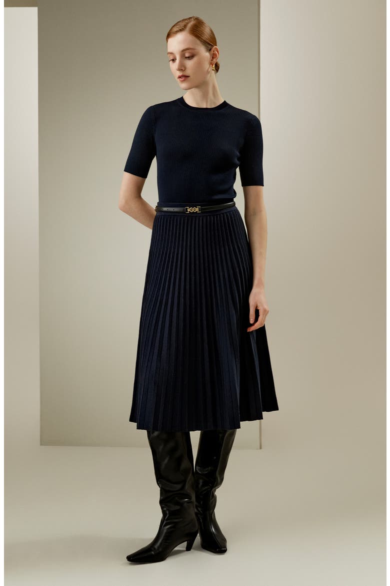 Women's Essential Silk Knit Top, Alternate, color, Navy Blue
