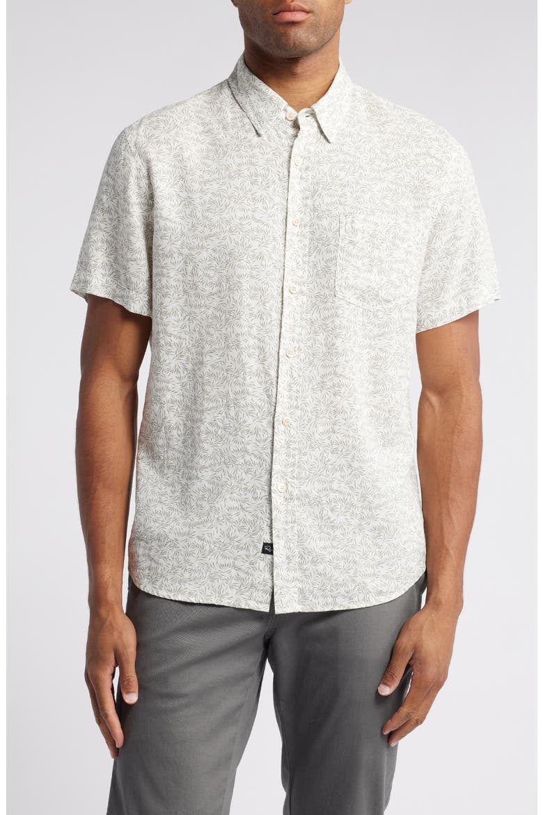 Carson Short Sleeve Linen Blend Button-Up Shirt, Main, color, CROP CIRCLE WHITE