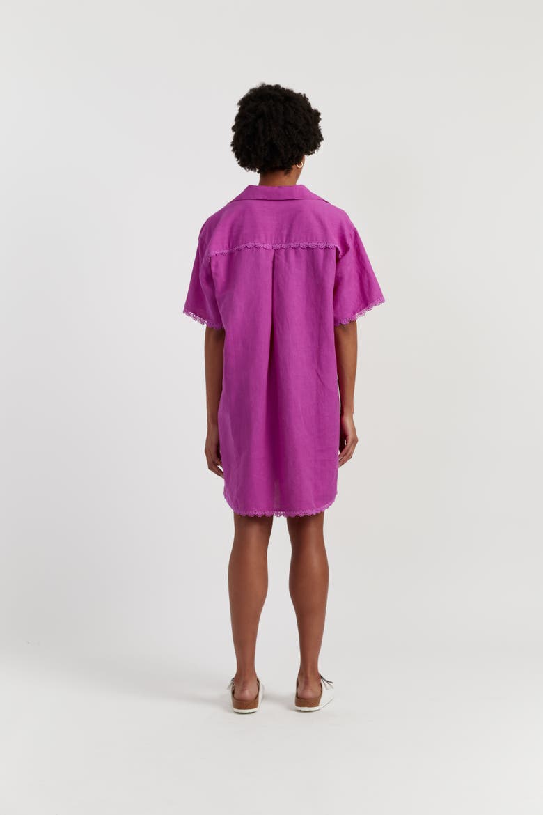 Linen-Blend Scallop Tunic Dress, Alternate, color, Magenta