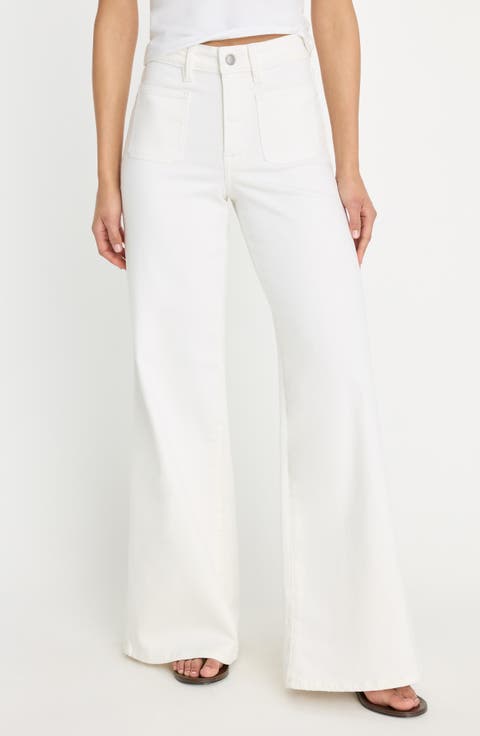 Good Waist Patch Pocket High Waist Palazzo Jeans (White 001) (Regular & Plus)