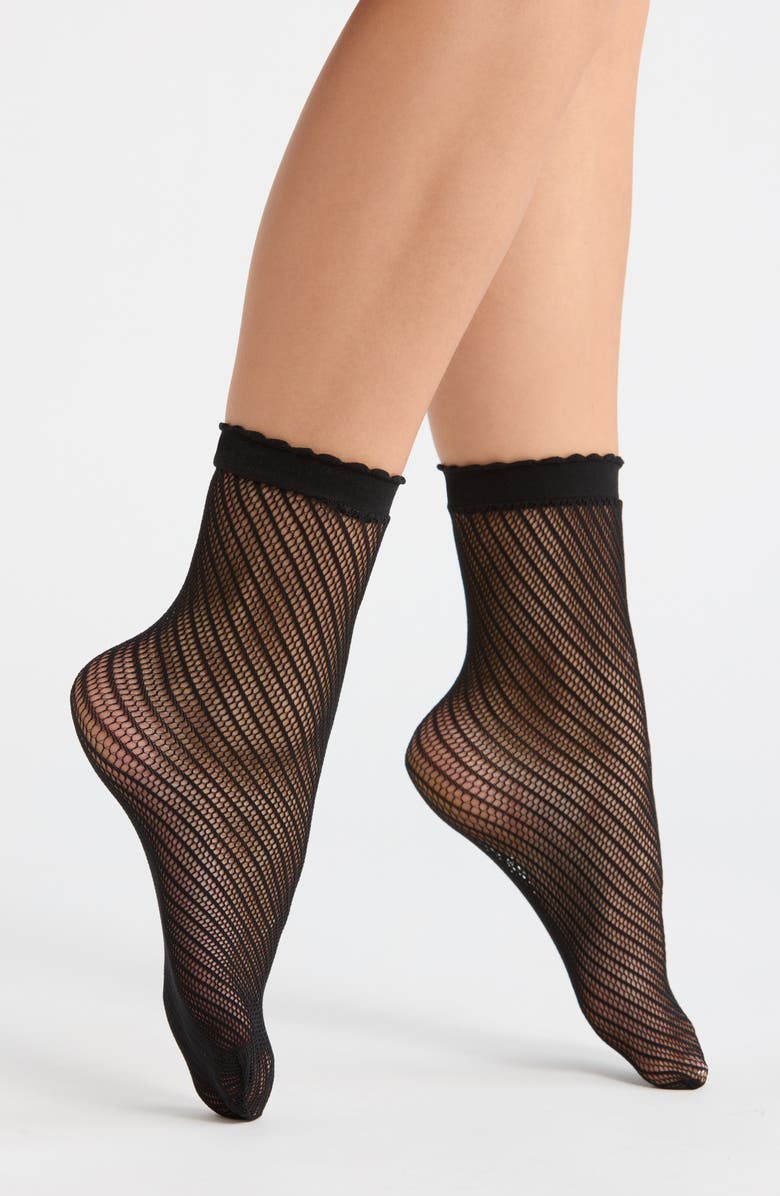 Nordstrom Openwork Anklet Socks, Main, color, Black