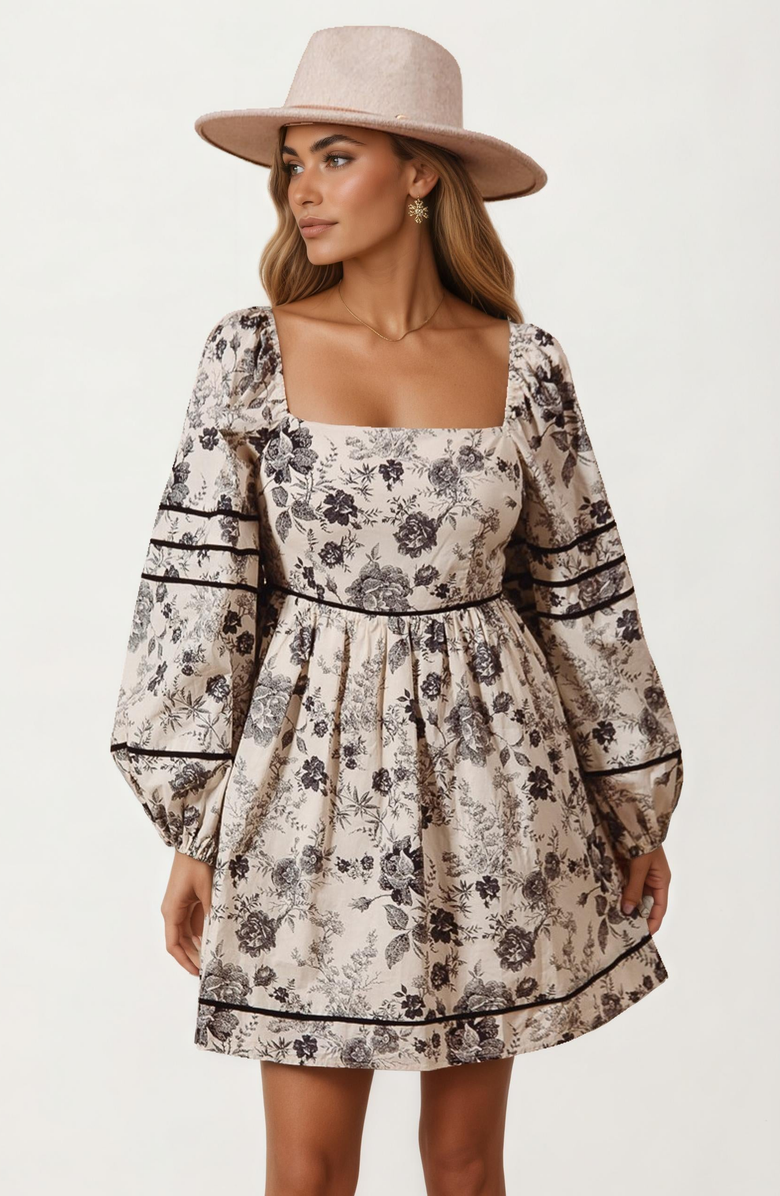 Knit and Lounge Square Neck Puff Sleeve Mini Dress, Main, color,