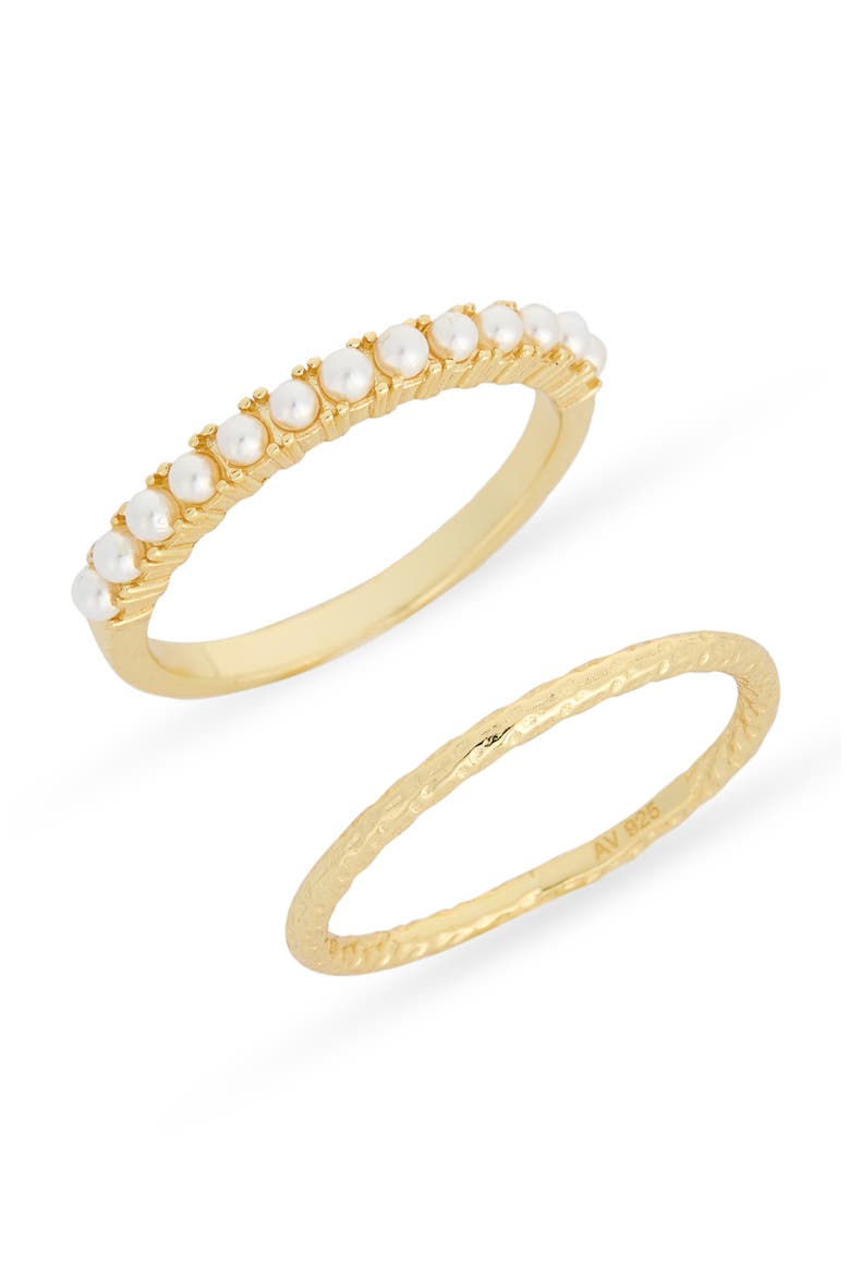 Set of 2 Faux Pearl Stackable Rings, Main, color, GOLD