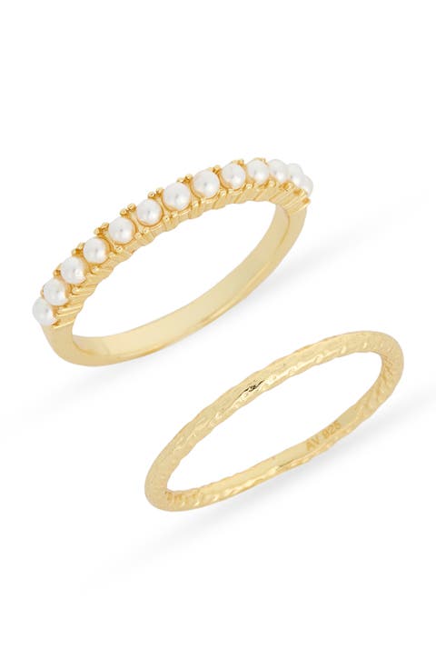 Set of 2 Faux Pearl Stackable Rings