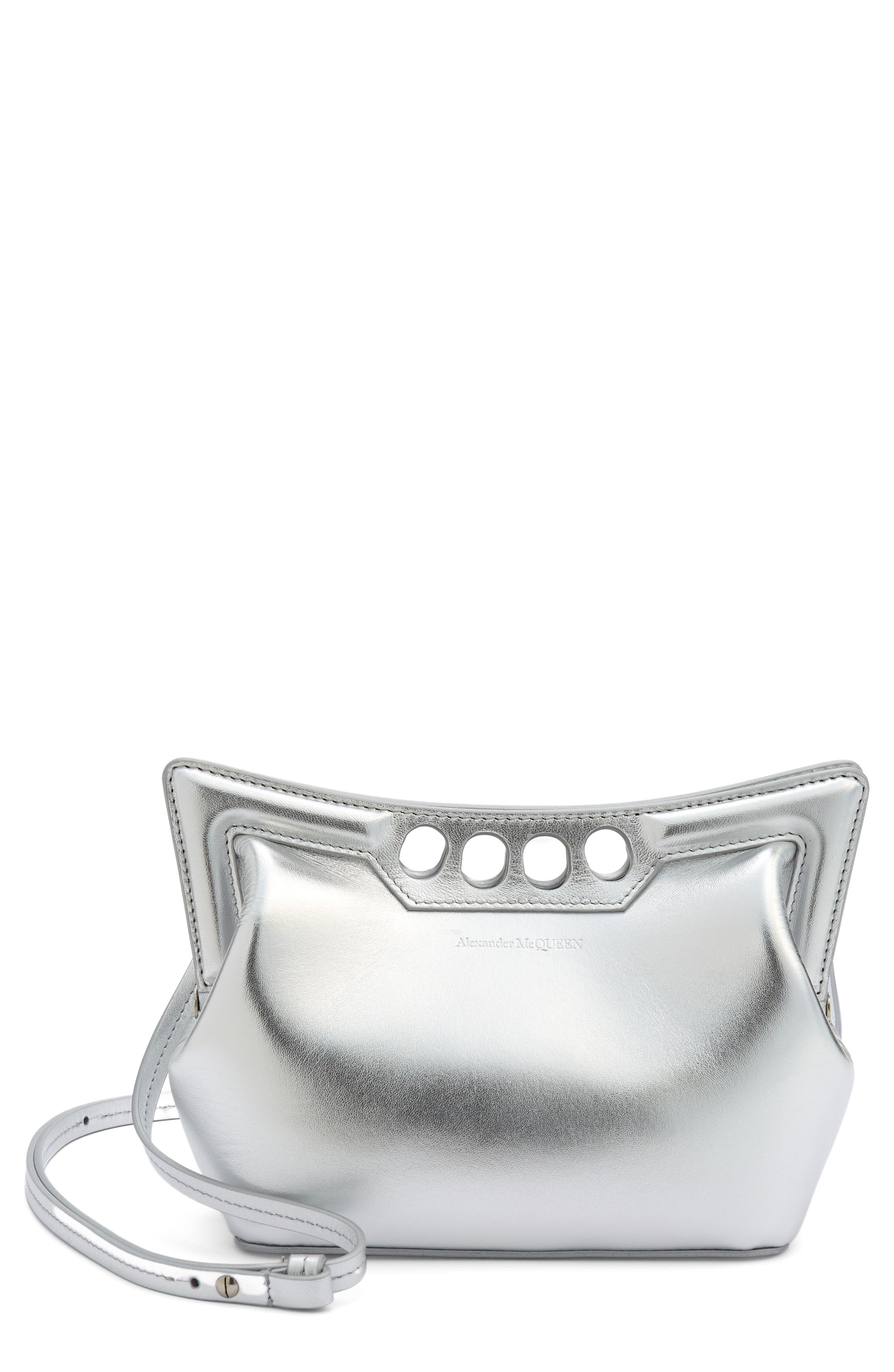McQueen Mini Peak Metallic Leather Bag, Main, color, 