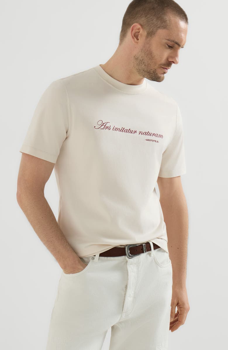 Brunello Cucinelli Cotton jersey crew-neck T-shirt with embroidery and print, Alternate, color, White