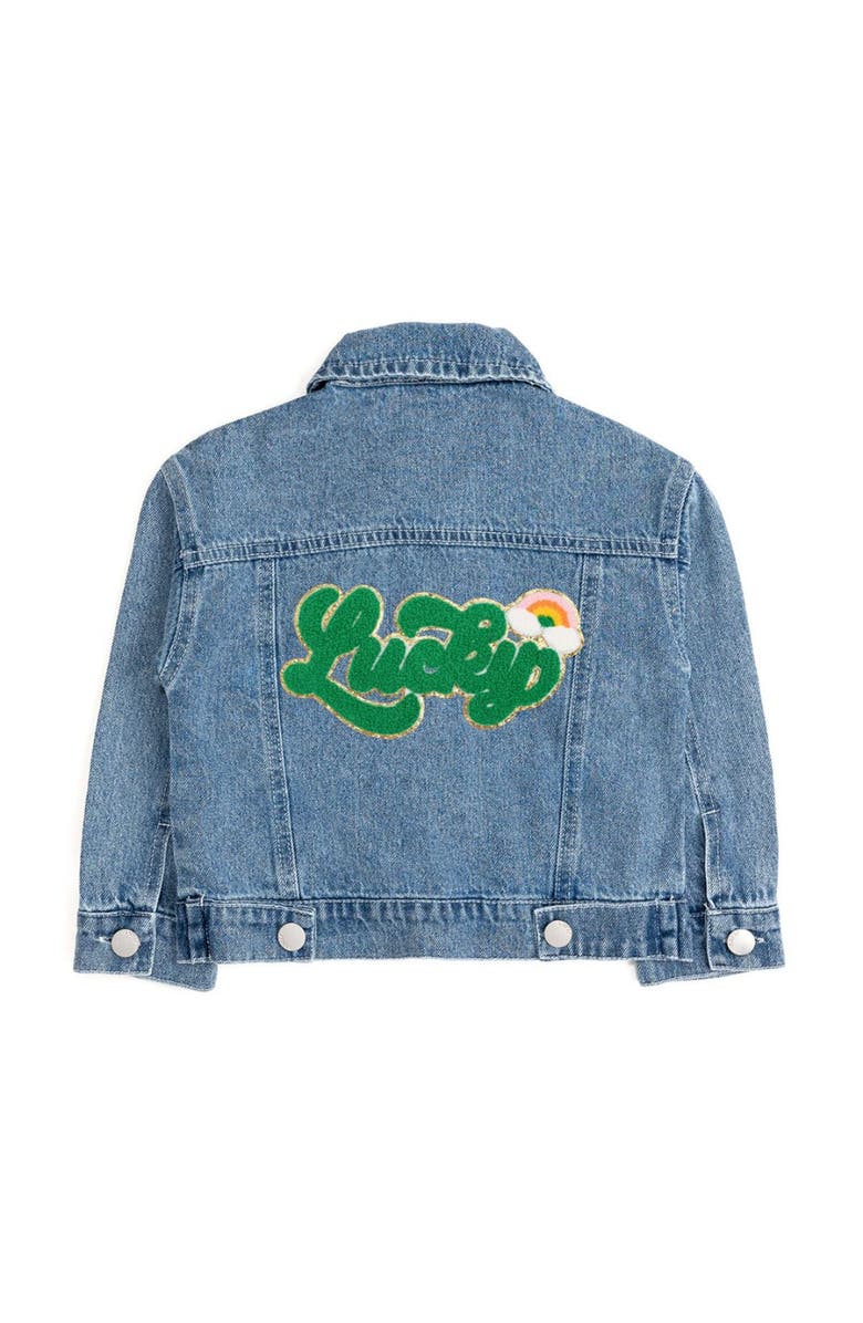 Sweet Wink Lucky Rainbow Patch St. Patrick
s Day Denim Jacket, Main, color, Denim