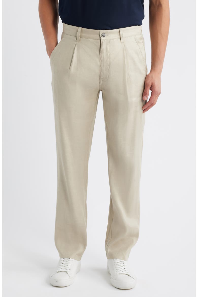 Slim Fit Pleated Linen Blend Pants, Main, color, TAN