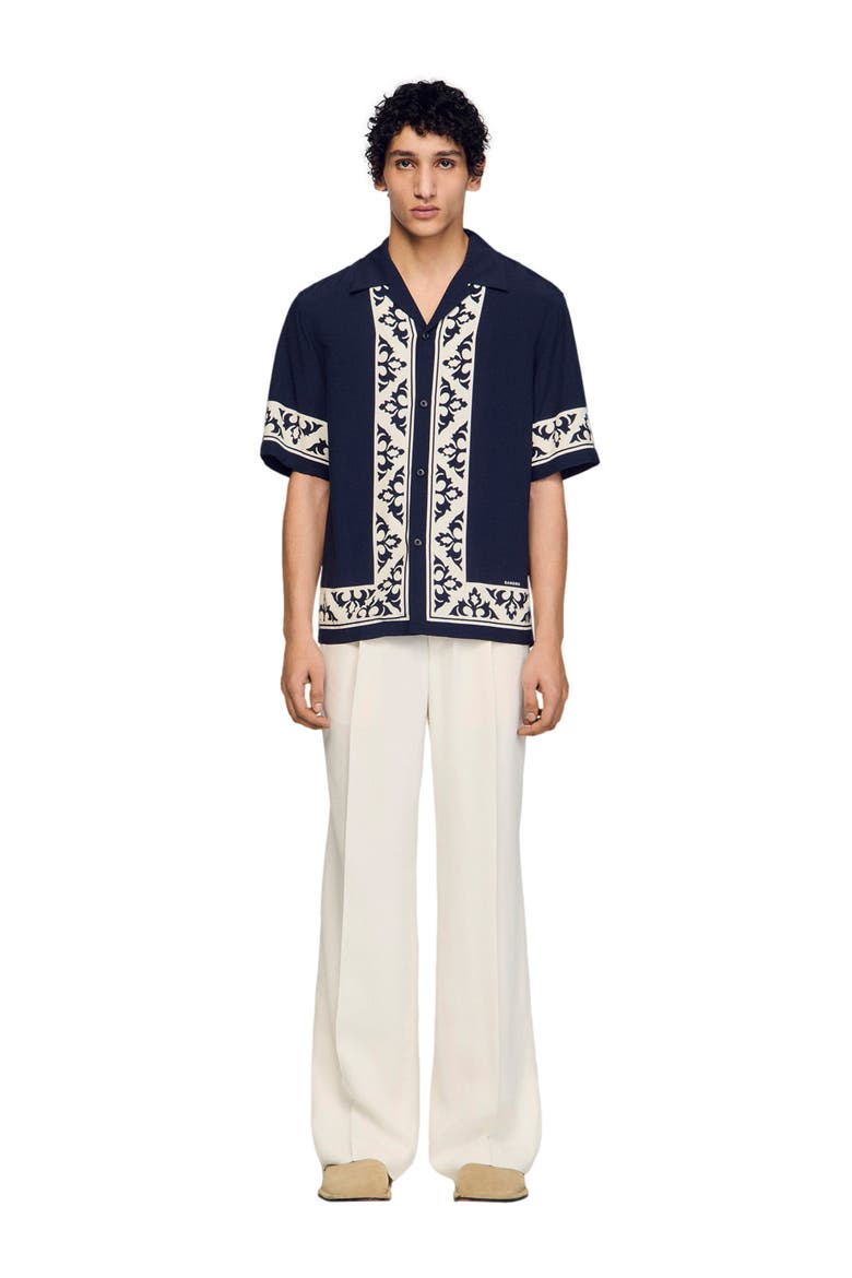 Contrast print loose-fit shirt, Alternate, color, Navy blue