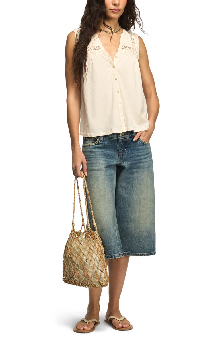 Lucky Brand Lace Inset Cotton Button-Up Tank, Alternate, color, Whisper White
