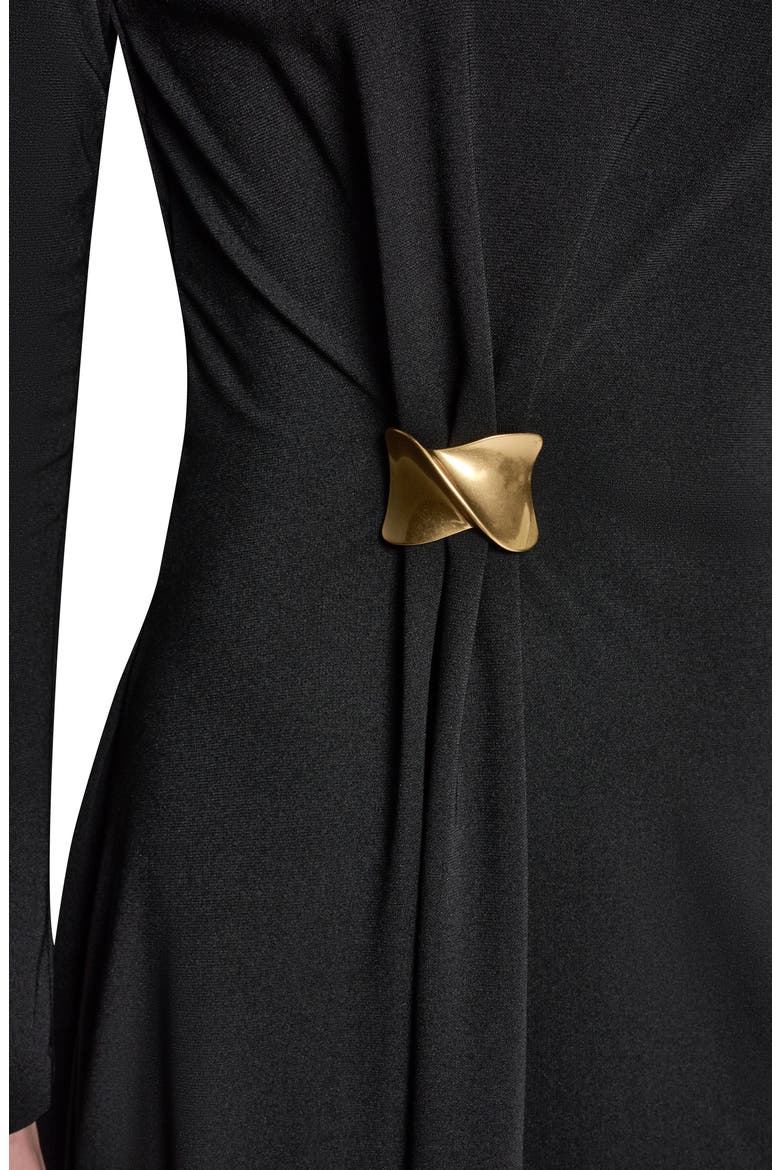 Side Drape Long Sleeve Dress, Alternate, color, BLACK