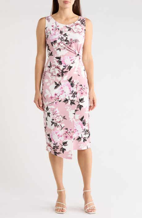 Connected Apparel Floral Twist Waist Crepe Dress