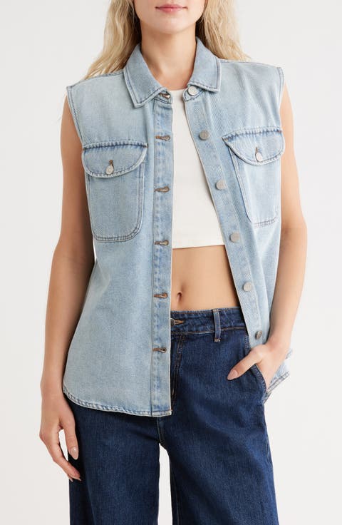Curved Hem Denim Vest
