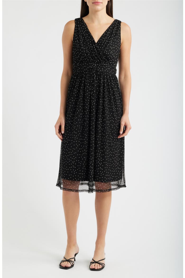 Cross Mesh Midi Dress, Main, color, BLACK