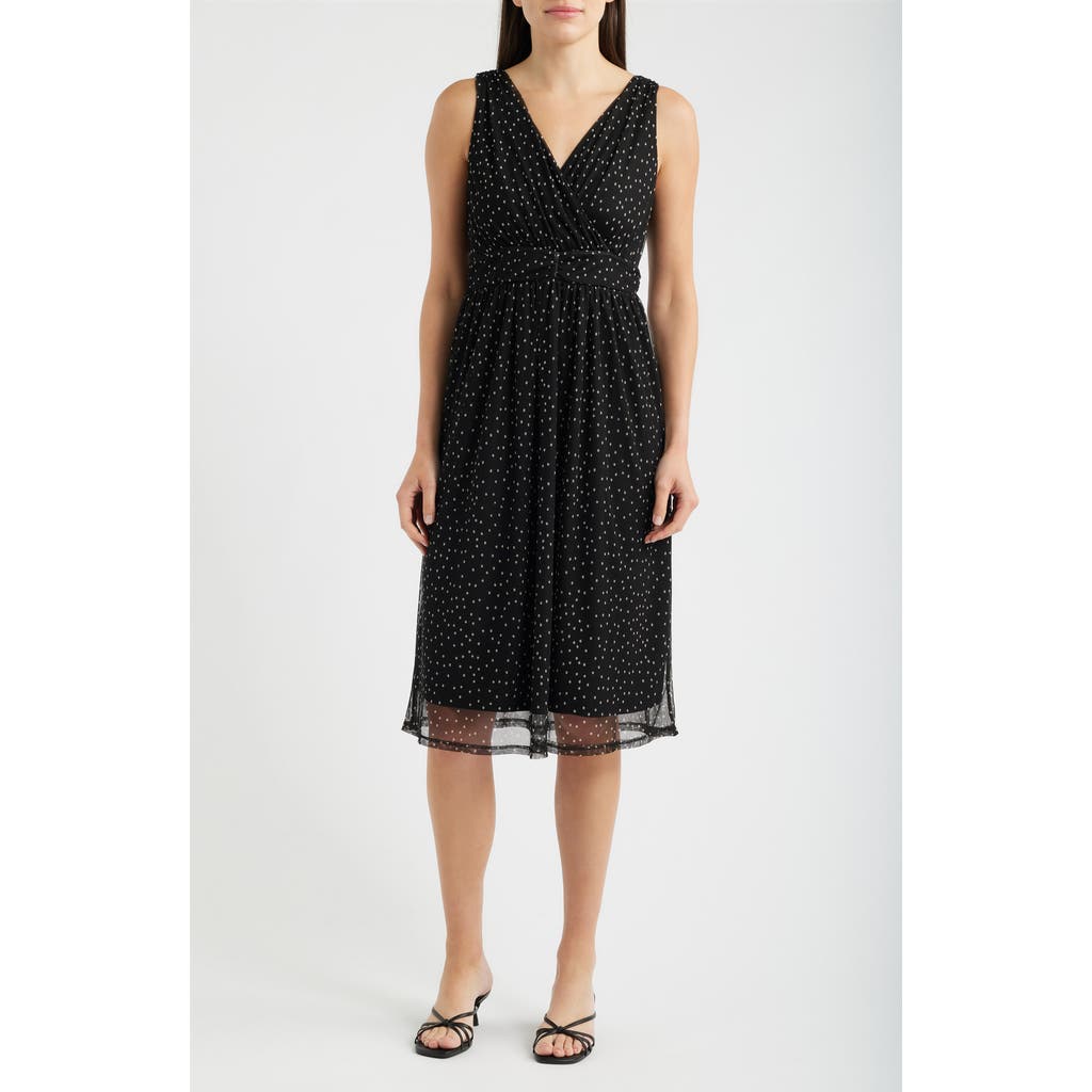 Loveappella Cross Mesh Midi Dress In Black