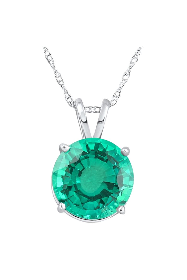2.70Ct Round Green Emerald Solitaire Pendant 14k Gold 18" Necklace Lab Grown 9MM, Main, color, White Gold