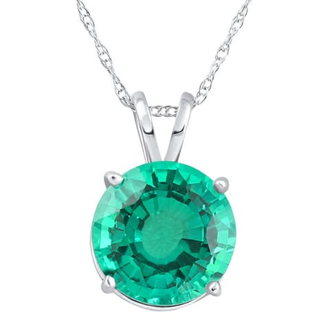 2.70Ct Round Green Emerald Solitaire Pendant 14k Gold 18" Necklace Lab Grown 9MM