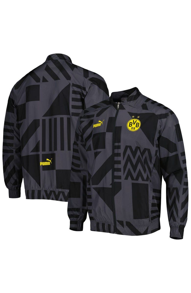 PUMA Men's Puma Black Borussia Dortmund Pre-Match Raglan Full-Zip Training Jacket, Main, color, 