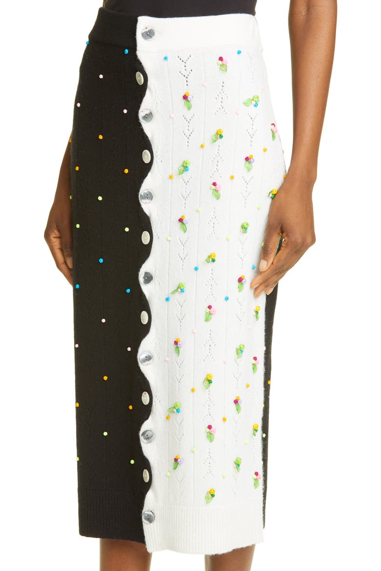 Rosie Button Front Lambswool Midi Skirt, Alternate, color, BLACK/ WHITE