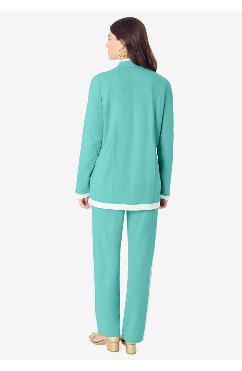 Roaman's Side Stripe French Terry Pull On Pant Set, Alternate, color, Vintage Rose White