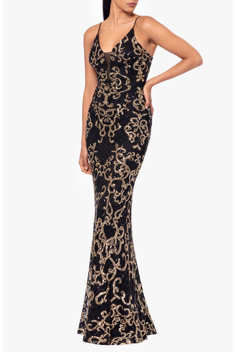 Sequin Mermaid Gown, Alternate, color, BLACK/ GOLD