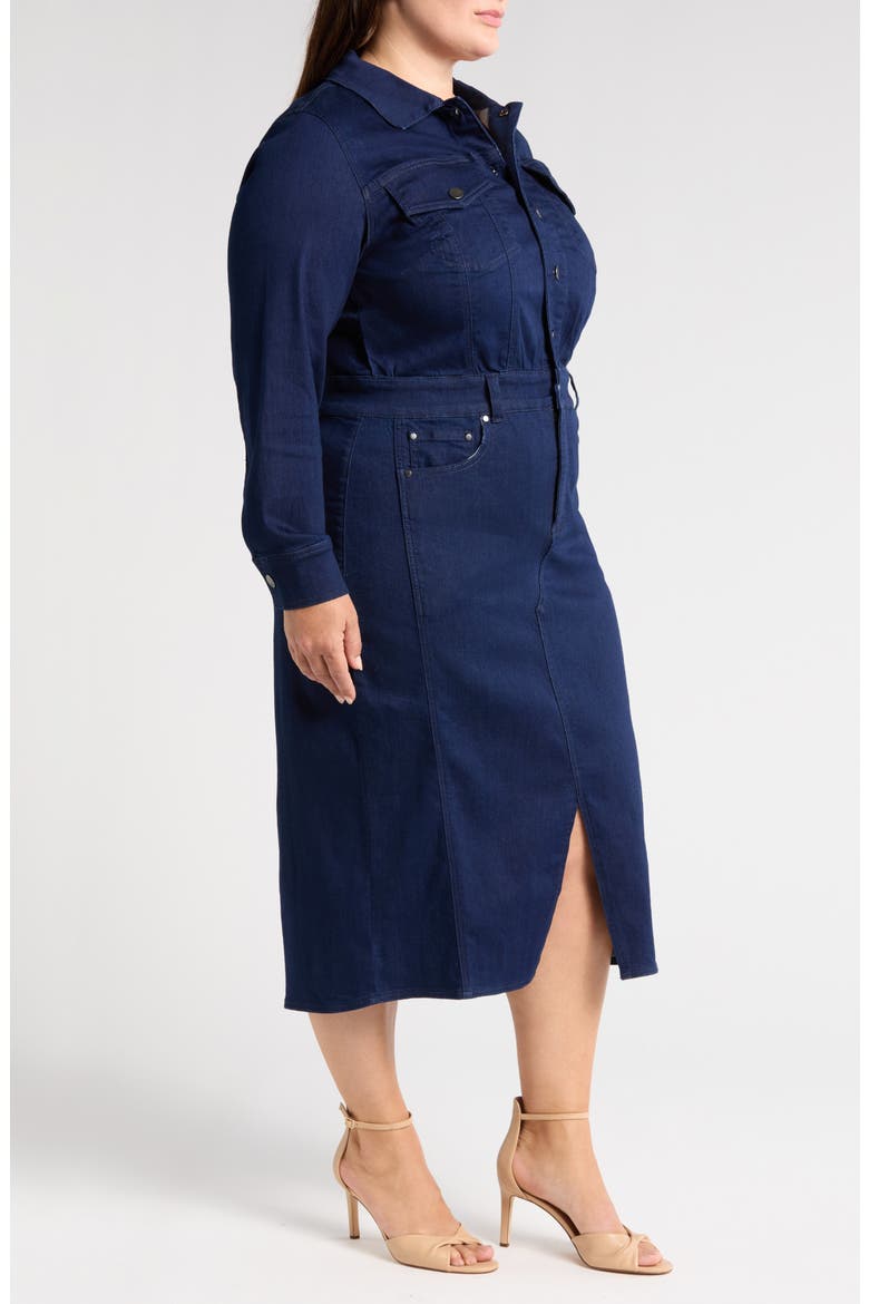 Dakota Long Sleeve Denim Midi Shirtdress, Alternate, color, DARK INDIGO