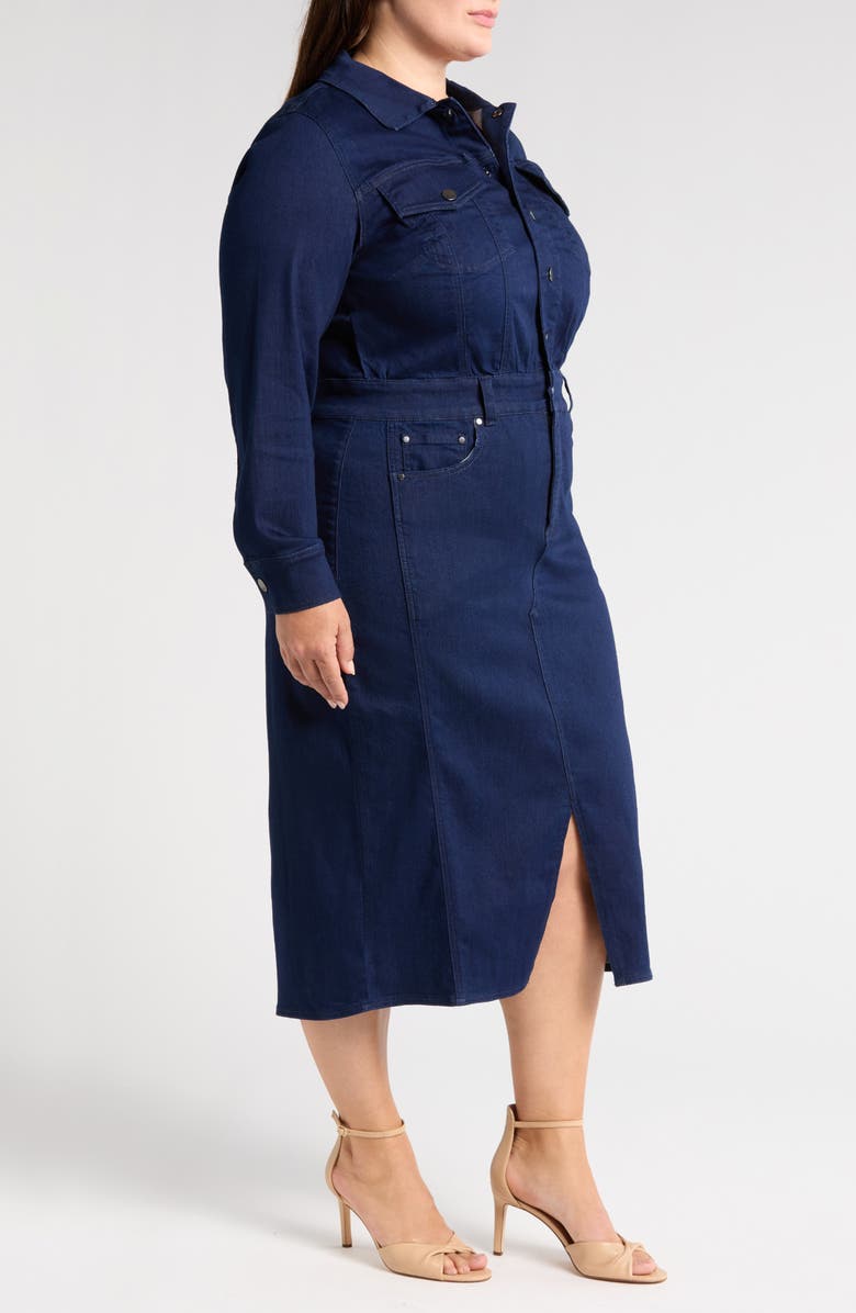 Universal Standard Dakota Long Sleeve Denim Midi Shirtdress, Alternate, color, Dark Indigo