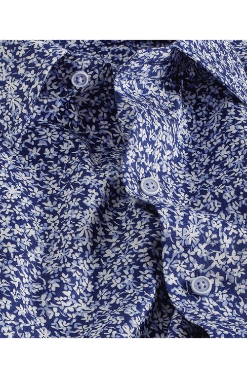 David Donahue Floral Print Pima Cotton Dobby Sport Shirt In Blue